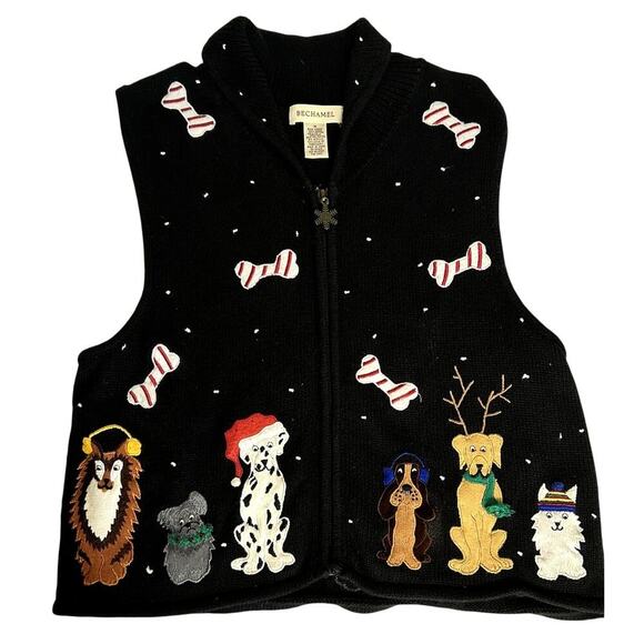 Vintage Bechamel Women's Christmas Sweater Vest Dogs Embroidered Dogs Size M - Picture 1 of 9